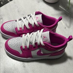 Kids Pink and White Nike Air Jordan Sneakers